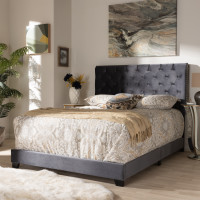 Baxton Studio Candace-Grey-King Candace Luxe and Glamour Dark Grey Velvet Upholstered King Size Bed